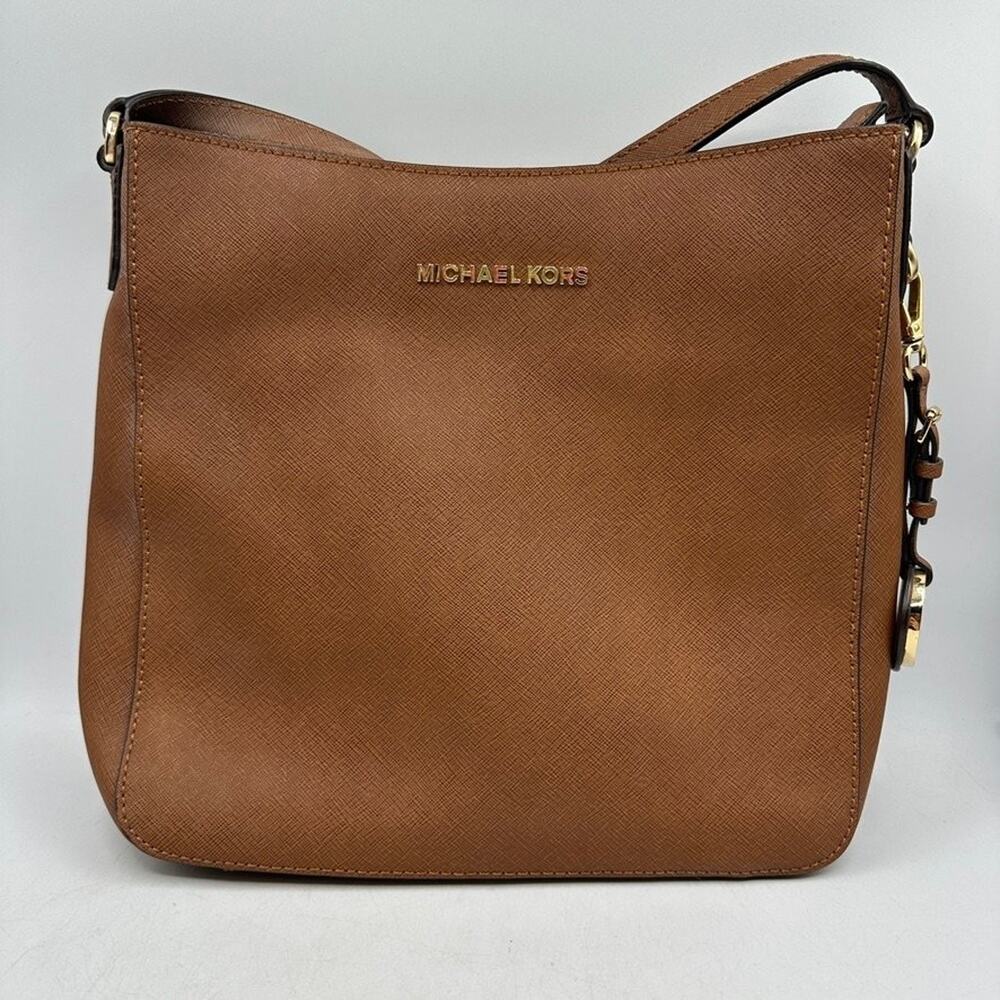 MICHAEL KORS Women's Jet Set Brown Leather Crossbody Shoulder Bag